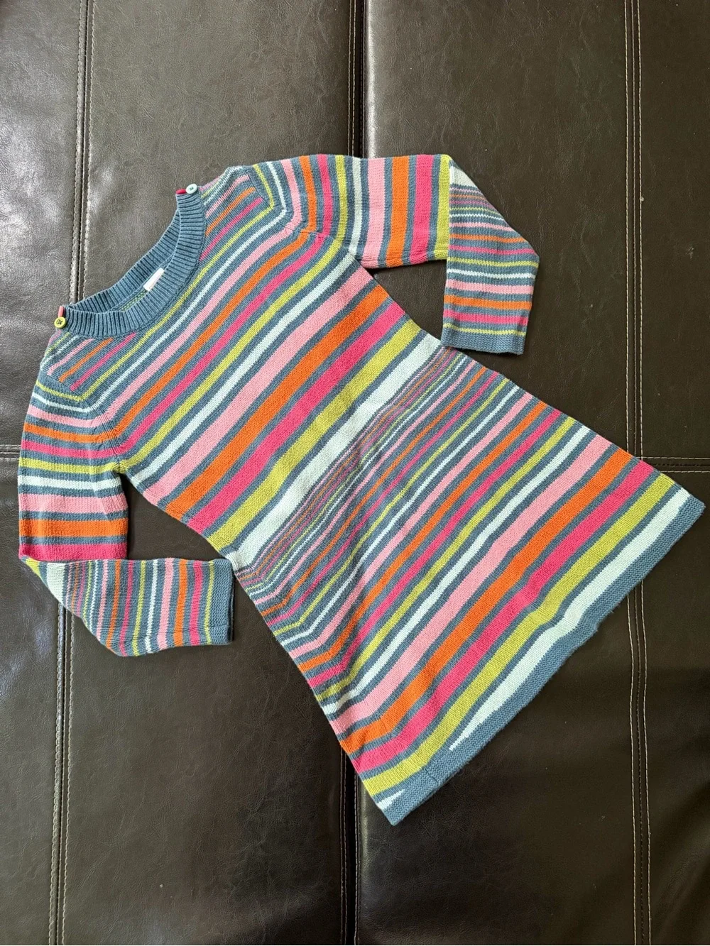 Gymboree - Girl’s Multicolor Striped Knit Dress with Button Shoulders